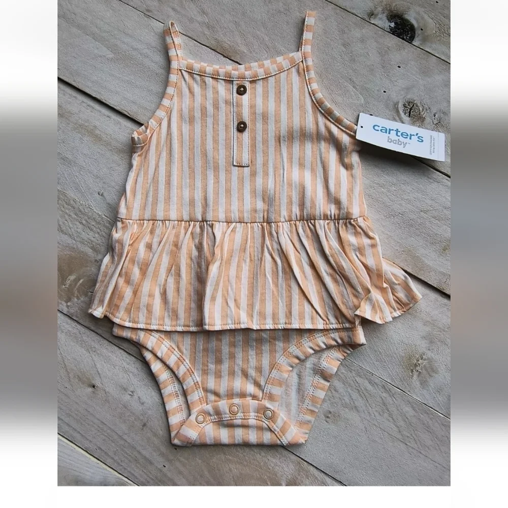 Carter's 2pc Pant Set With Ruffle Striped Tank Top Bodysuit Orange Blue 12 Month